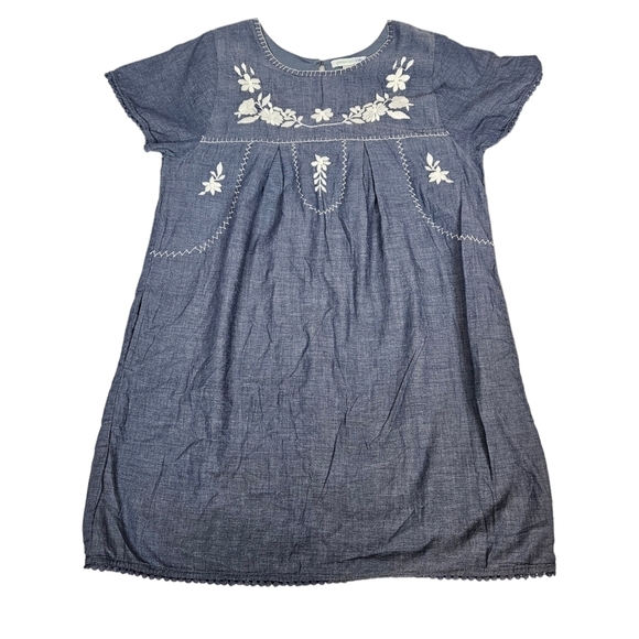 Garnet Hill Kids Blue Chambray Embroidered Sheath Dress Size 14 Girls Q75 - Picture 9 of 9